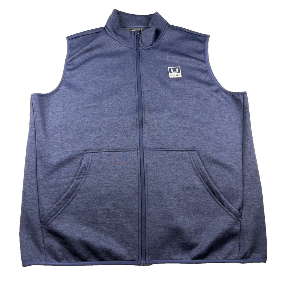 HUK Performance Fleece Vest Men's XL Blue Full Zip Stretch Fishing Outdoor